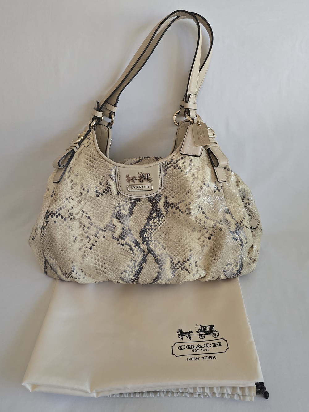 Authentic Coach Madison Maggie Shoulder Bag in Metallic Embossed Python Leather - Picture 1 of 9